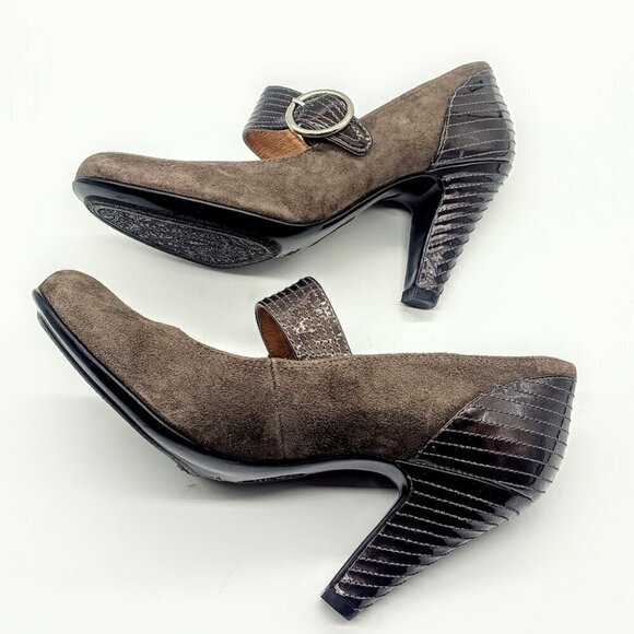 Sofft Brown Suede Patent Leather Mary Jane Pumps 7.5 - Picture 7 of 10